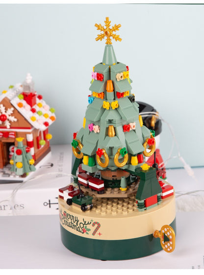 [Free Shipping] Genuine Jiaqi 1302 Colorful Christmas Tree Building Blocks Rotating Music Box Chinese Christmas Building Blocks Gift