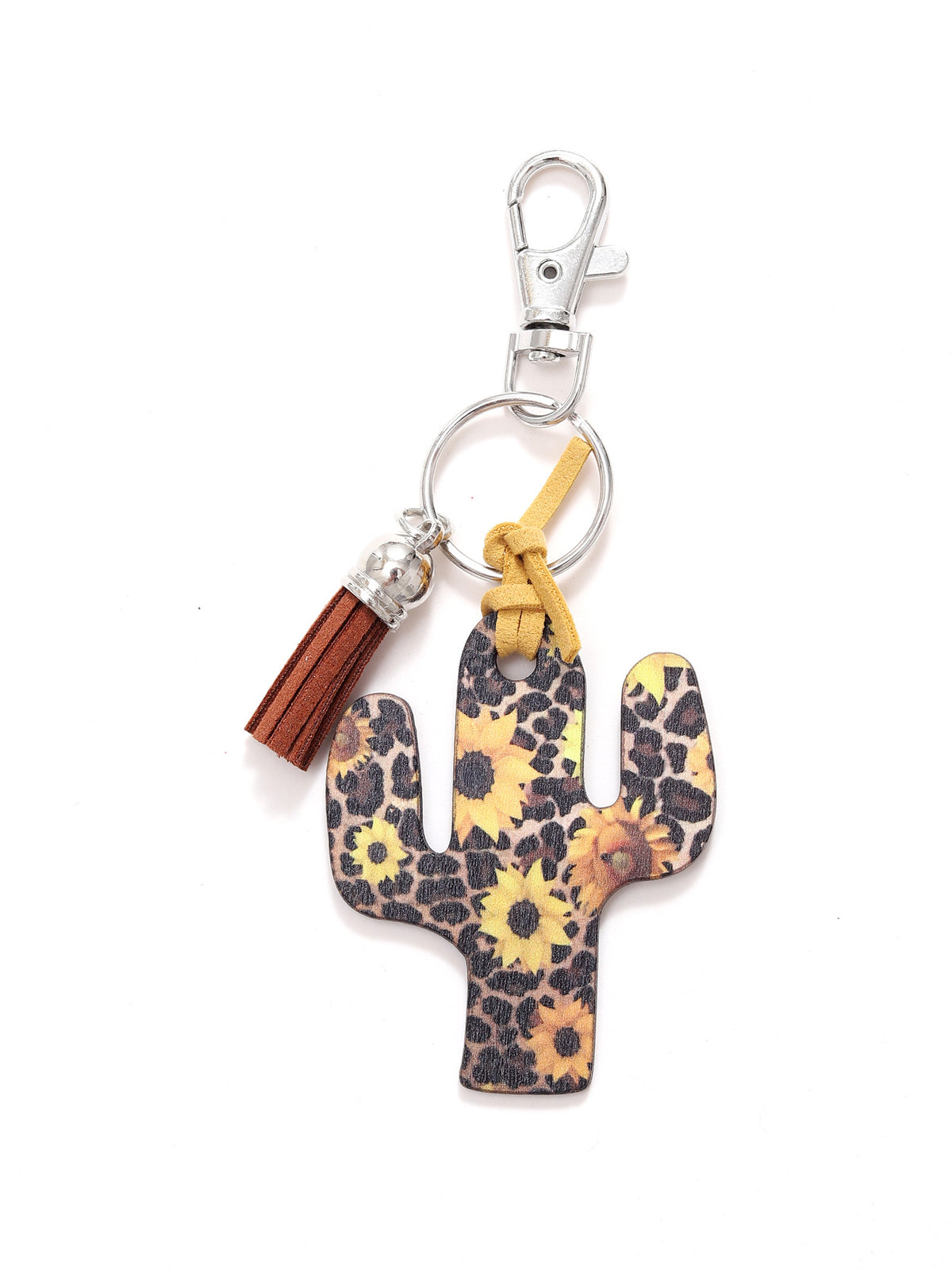 New Wooden Cactus Keychain Leopard Flower Rainbow Sunflower Striped Printed Bag Car Pendant