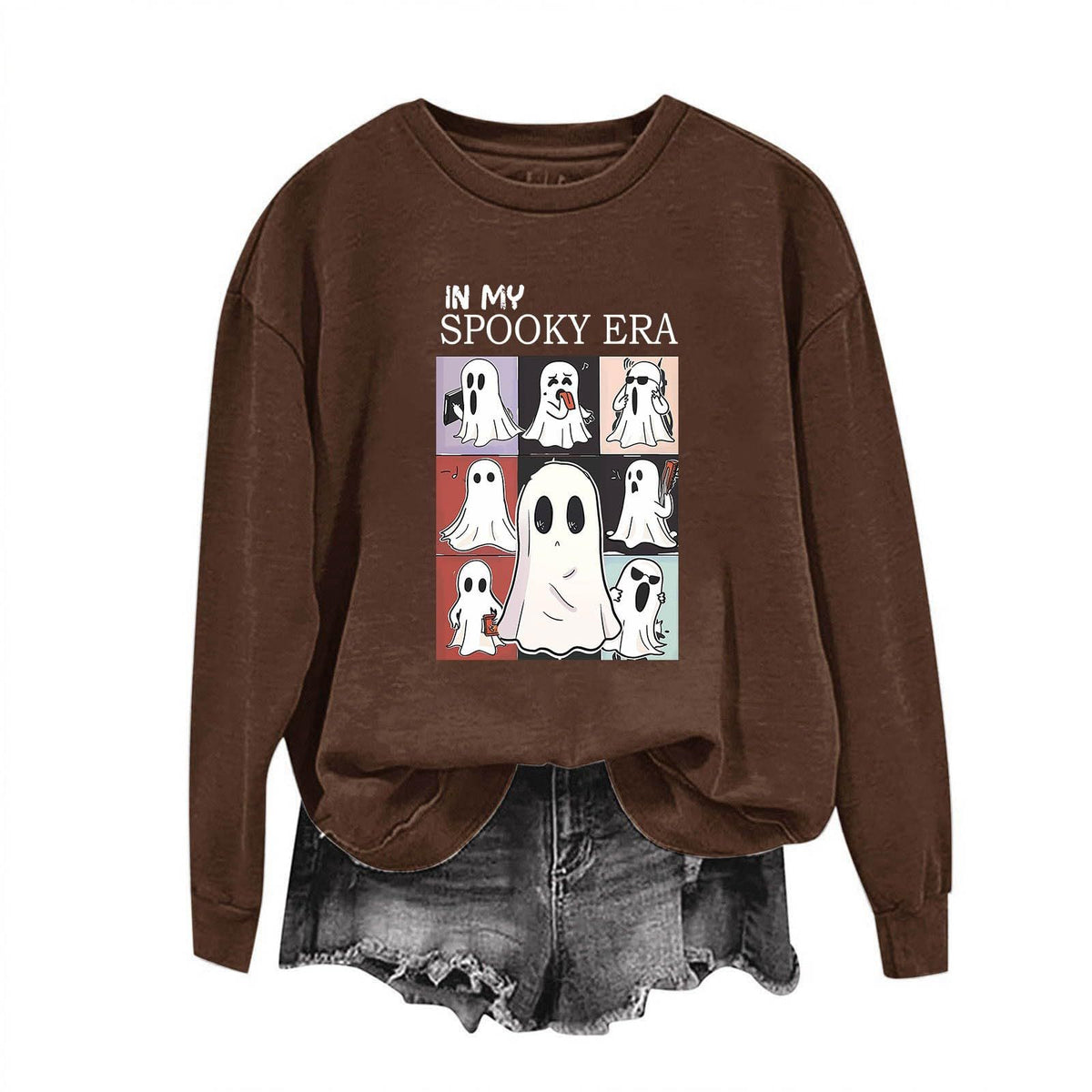 Women Sweatshirtss Halloween Cute Ghost Pattern Long Sleeve Sweater Horror Fall Pullover Tops