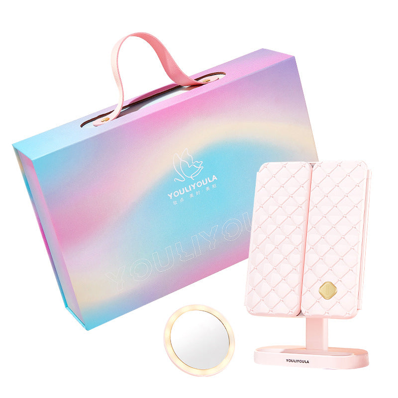 Led Makeup Mirror with Lamp Desktop Desktop Makeup Shell Mirror Holiday Gift for Girlfriend Dressing Mirror
