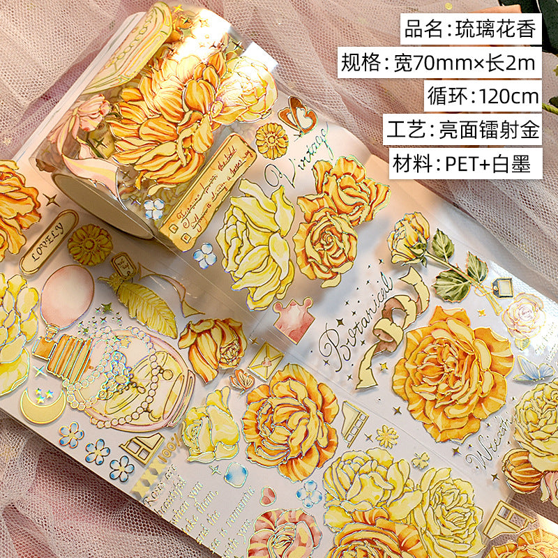 Glazed Light Gorgeous Retro Huahua Guka Decoration DIY Hand Account Material Dark Flow Linen Laser Hand Account Pet Tape