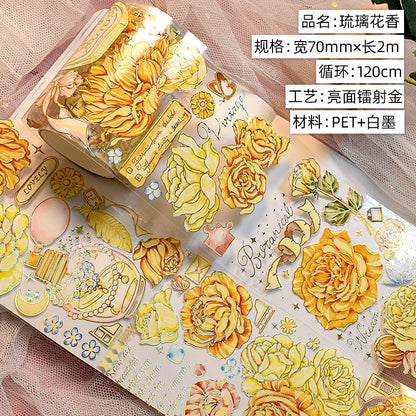 Glazed Light Gorgeous Retro Huahua Guka Decoration DIY Hand Account Material Dark Flow Linen Laser Hand Account Pet Tape
