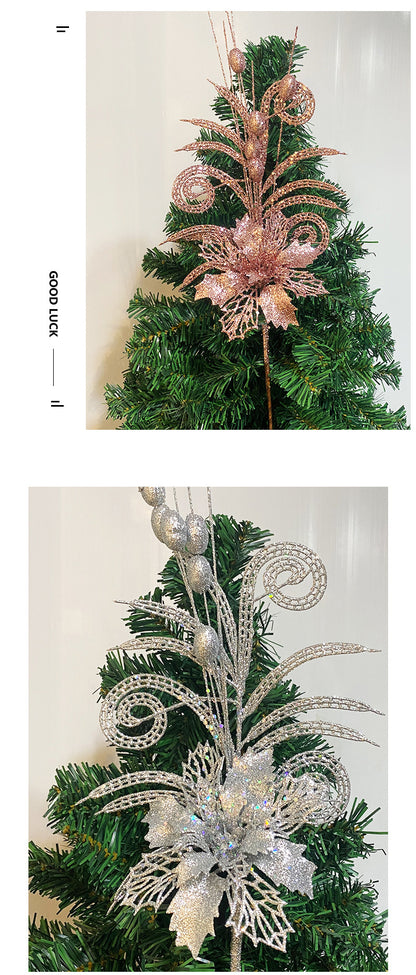 Cross-border sheep Christmas tree corner hollow gold pink flower berry insert simulation beauty leaf Christmas ball gold pink flower ornament