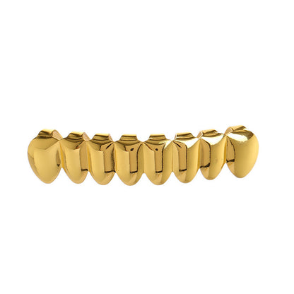 European and American Hot Selling Hiphop Hip-Hop Gold Braces Upper Teeth 8 Lower Teeth 8 Teeth Braces Cross-Border Glossy Braces