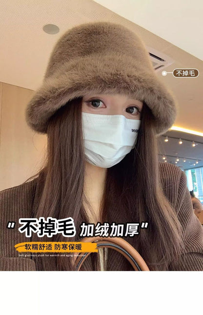 Plush Fisherman Hat for Women, New Autumn/Winter Korean Style, Versatile, Warm, Winter Cold Protection, Ear Protection Bucket Hat