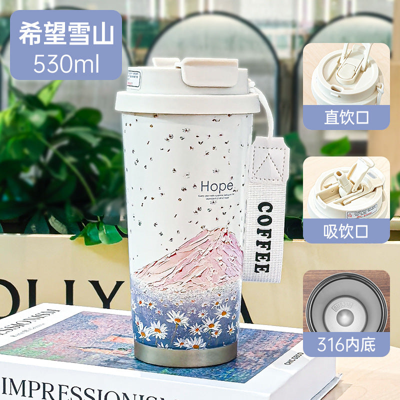 Summer Insulated Stainless Steel Water Cup, Thermos Cup, Coffee Cup, Double-Layer Car Cup, Smart Display Gift Cup, Customizable
