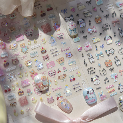 Cute Pet Graffiti Nail Art Stickers Embossed 3D Stereo 5D Cute Little Panda Cat Dog Nail Sticker Decoration