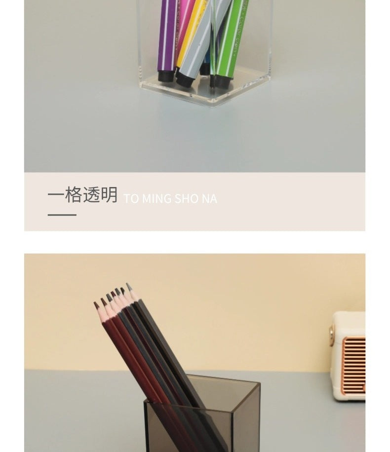 Multi-Grid Pen Holder Storage Box Makeup Brush Storage Tube Nordic Style Student Desktop Transparent Simple Style Solid Color Pen Holder