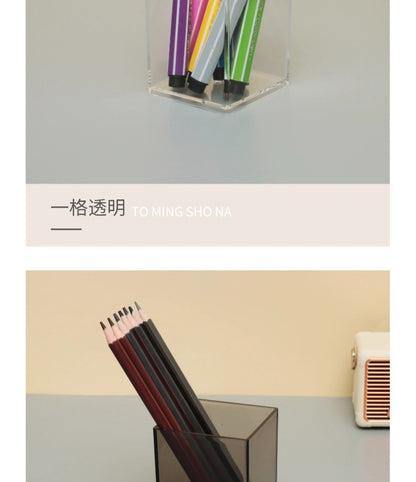 Multi-Grid Pen Holder Storage Box Makeup Brush Storage Tube Nordic Style Student Desktop Transparent Simple Style Solid Color Pen Holder