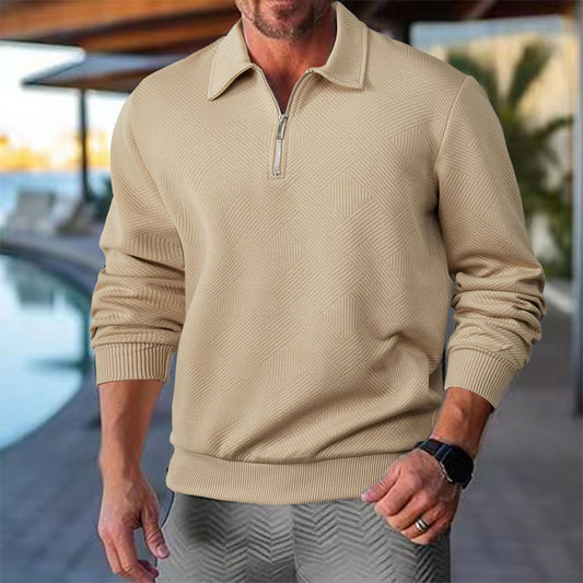 Cross-Border Men's Clothing Amazon American Retro Heavyweight Autumn Sweatshirt Jacquard Long-Sleeved Lapel Half-Zip Men's Top