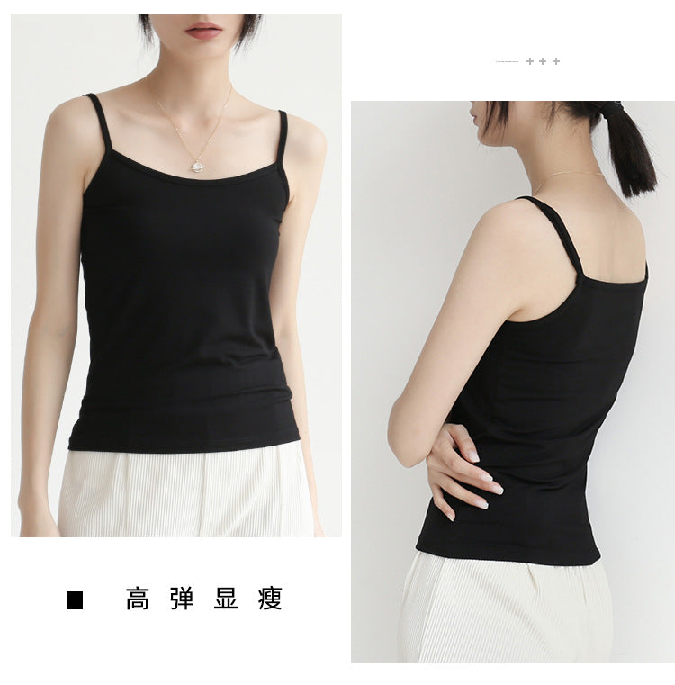 Factory Direct Sales Spring and Summer Versatile Camisole Women's Simple Solid Color Slim Elastic Bottoming Shirt Wholesale Dropshipping