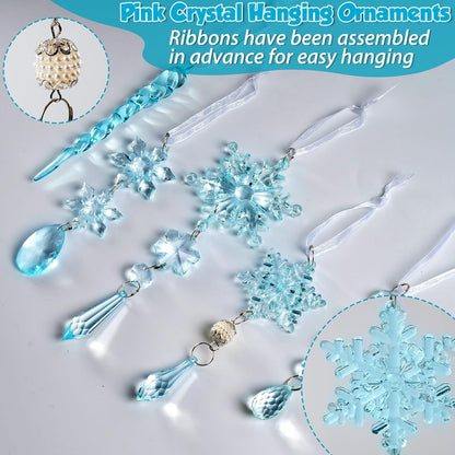 18Pcs Christmas Tree Decoration Crystal Christmas Decorations Hanging Acrylic Snowflakes and Icicles Christmas Tree Pendants