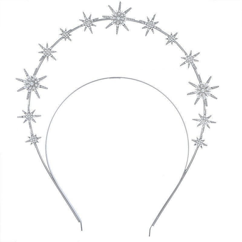 European and American Personalized Baroque Style Sun Moon Star Earrings Double-Layered Six-Pointed Star Headband with Diamonds and Shiny Decorations