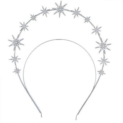 European and American Personalized Baroque Style Sun Moon Star Earrings Double-Layered Six-Pointed Star Headband with Diamonds and Shiny Decorations