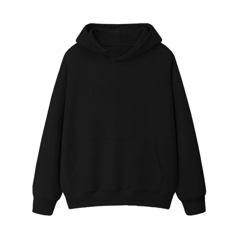 Fleece-lined thick loose hooded sweater women's autumn and winter warm top student couple wear solid color coat foreign trade women's clothing