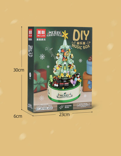 [Free Shipping] Genuine Jiaqi 1302 Colorful Christmas Tree Building Blocks Rotating Music Box Chinese Christmas Building Blocks Gift