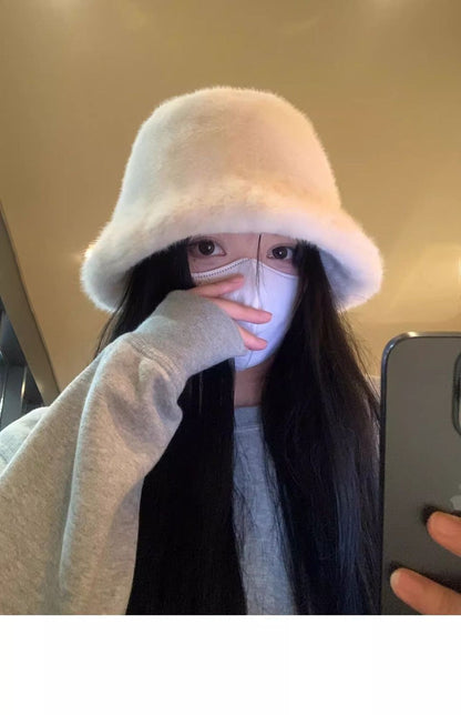 Plush Fisherman Hat for Women, New Autumn/Winter Korean Style, Versatile, Warm, Winter Cold Protection, Ear Protection Bucket Hat