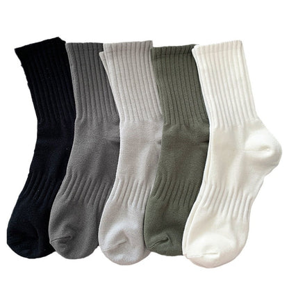 Socks Men's Autumn Spring and Autumn New Solid Color Casual All-match Sports Style Basketball Fashionable Socks Comfortable Men's Mid-tube Socks