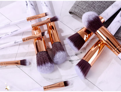 Marble makeup brush wholesale powder brush blush eye shadow brush full set of beauty tools 10 sets of brush bag beauty brush