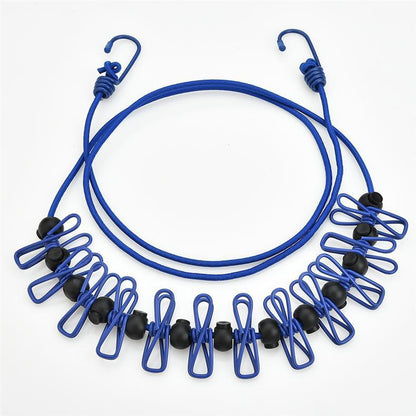 Creative Outdoor Elastic Windproof Clothesline with Positioning Clips, Korean Style Clothesline with 12 Windproof Clips