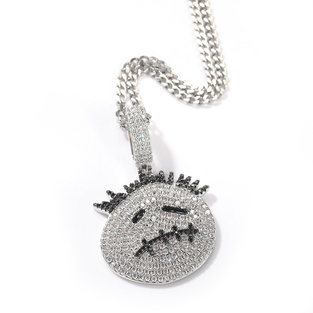 Gu Meng New Product Small Prickly Head Cartoon Hip Hop Men's Necklace Pendant European and American Street Fashion Brand Zircon Pendant