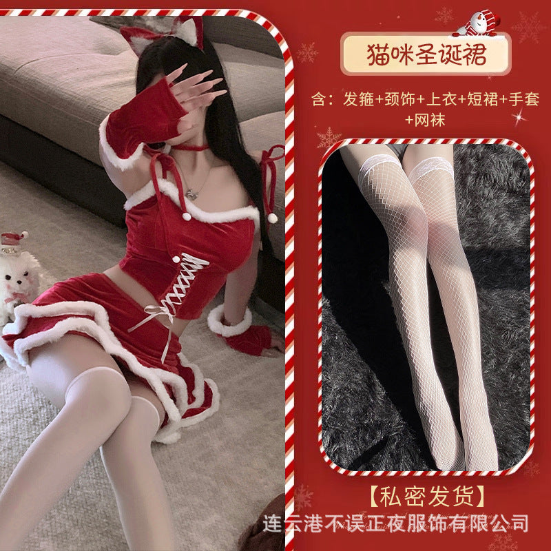 Don't miss the night New Year red Christmas sexy underwear pure desire wind clothes qqny cute cat uniform suit