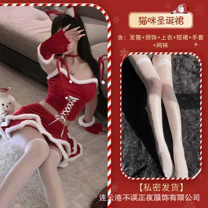 Don't miss the night New Year red Christmas sexy underwear pure desire wind clothes qqny cute cat uniform suit