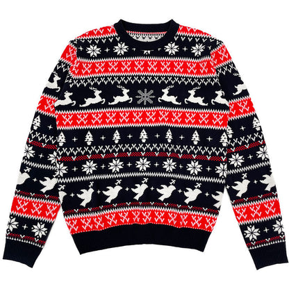 2025 Autumn and Winter European and American Christmas Pullover Jacquard Sweater Christmas Elk Snowflake Element Round Neck Knitted Couple Outfit