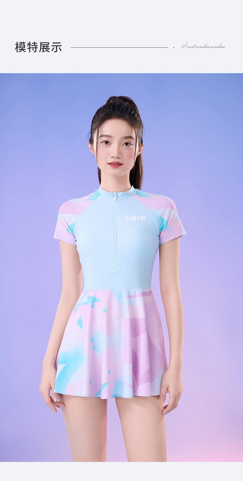 New Small Floral Swimsuit Seaside Beach Holiday One-piece Swim Skirt Split Safety Trunks Swimsuit with Chest Pad suit