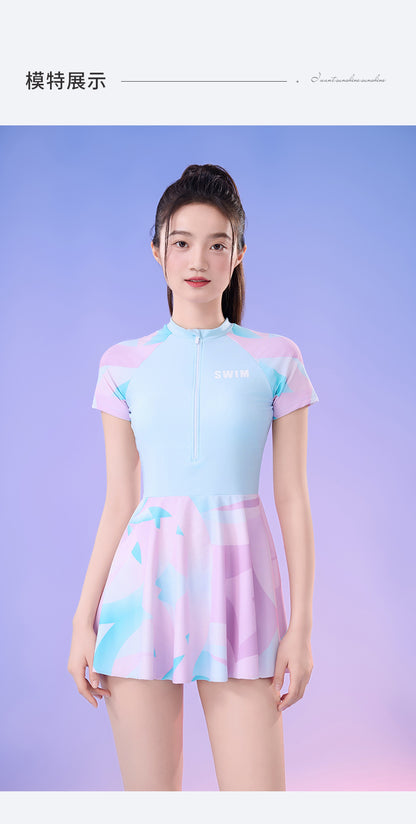 New Small Floral Swimsuit Seaside Beach Holiday One-piece Swim Skirt Split Safety Trunks Swimsuit with Chest Pad suit