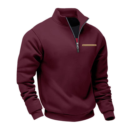 Cross-Border American Style Autumn and Winter Heavyweight Fleece Long-Sleeve Men's Sweatshirt with Half-Zip, Loose Fit, Stand Collar, Pullover Men's Sweatshirt