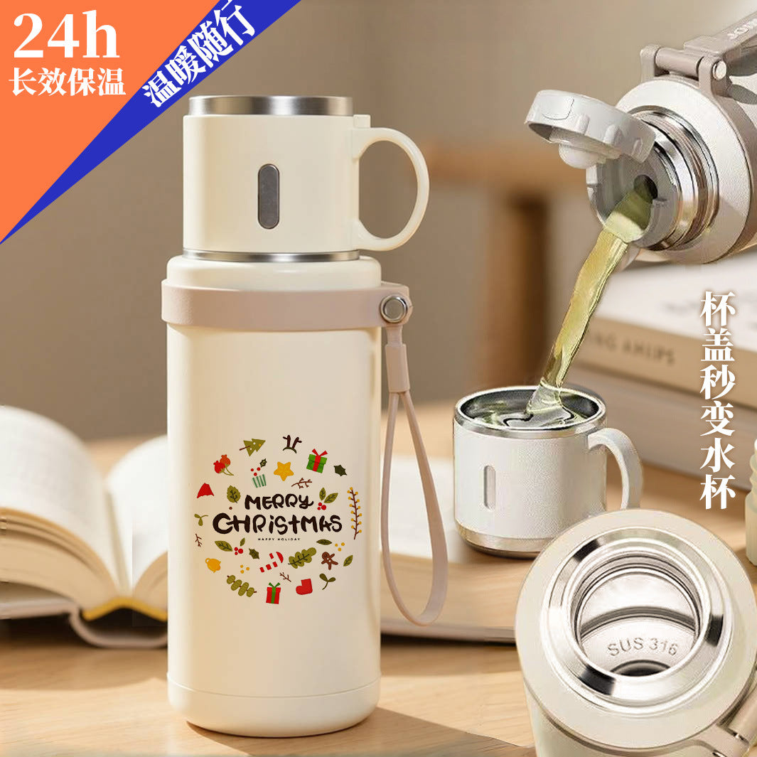 Foreign Trade Christmas Gift Thermos Cup, Large Capacity Water Bottle, Outdoor Sports Water Bottle, Cold-Keeping Ice Cup, Customizable