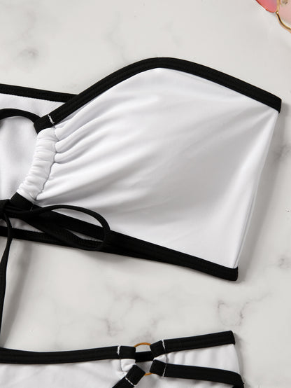 European and American Style Sexy Bandeau Bikini Swimsuit for Women, Solid Color with Chest Pads, Simple Cross-Border Two-Piece Swimsuit