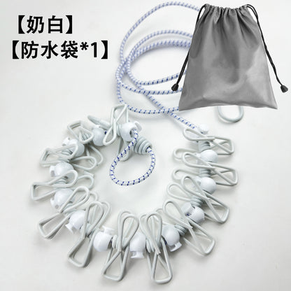 Creative Outdoor Elastic Windproof Clothesline with Positioning Clips, Korean Style Clothesline with 12 Windproof Clips