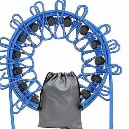 Creative Outdoor Elastic Windproof Clothesline with Positioning Clips, Korean Style Clothesline with 12 Windproof Clips