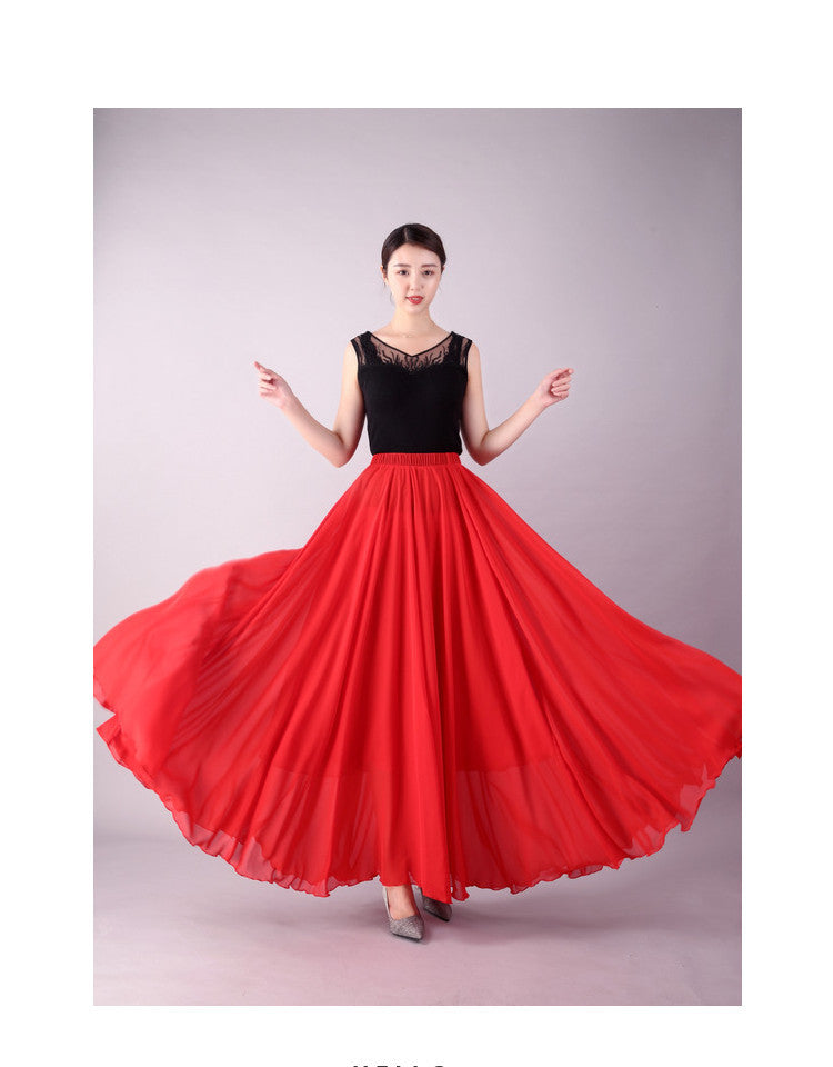 720 Degree Double Layer Large Swing Skirt Chiffon Classical Dance Ethnic Dance Skirt Dance Long Skirt Square Dance Practice Xinjiang Dance