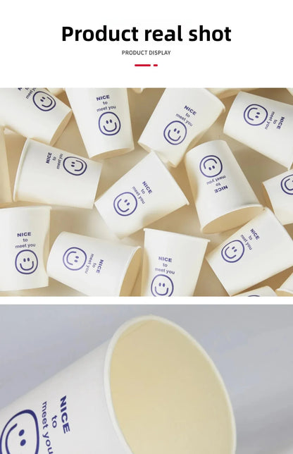 Disposable Paper Cups with Cute Cartoon Patterns for Commercial, Office, and Home Use, Food-Grade, 250ml, Thickened