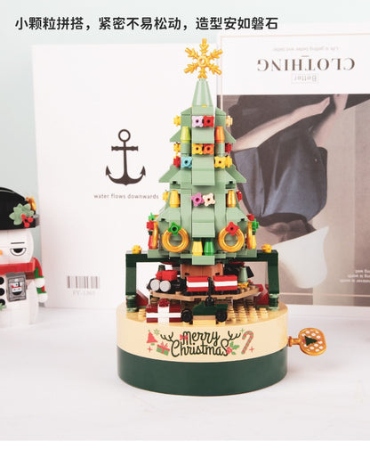 [Free Shipping] Genuine Jiaqi 1302 Colorful Christmas Tree Building Blocks Rotating Music Box Chinese Christmas Building Blocks Gift