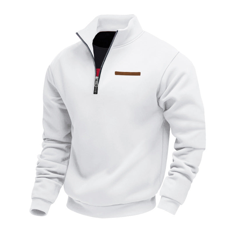 Cross-Border American Style Autumn and Winter Heavyweight Fleece Long-Sleeve Men's Sweatshirt with Half-Zip, Loose Fit, Stand Collar, Pullover Men's Sweatshirt