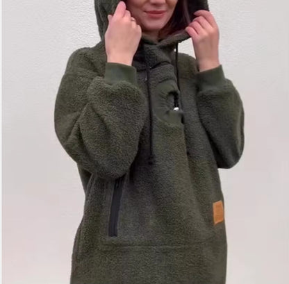 2025 New European and American Polar Fleece Pet-In-One Men's and Women's Trendy Hooded Loose Casual Warm Sweatshirt