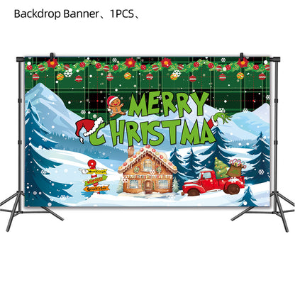 Cross-Border New Product Christmas Grinch Theme Party Decoration Flag Cartoon Party Supplies Tableware Christmas Decoration