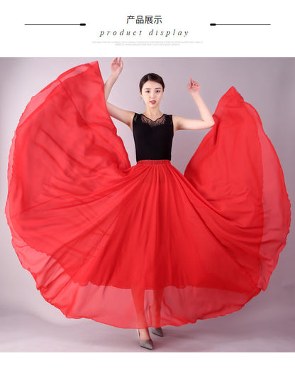 720 Degree Double Layer Large Swing Skirt Chiffon Classical Dance Ethnic Dance Skirt Dance Long Skirt Square Dance Practice Xinjiang Dance