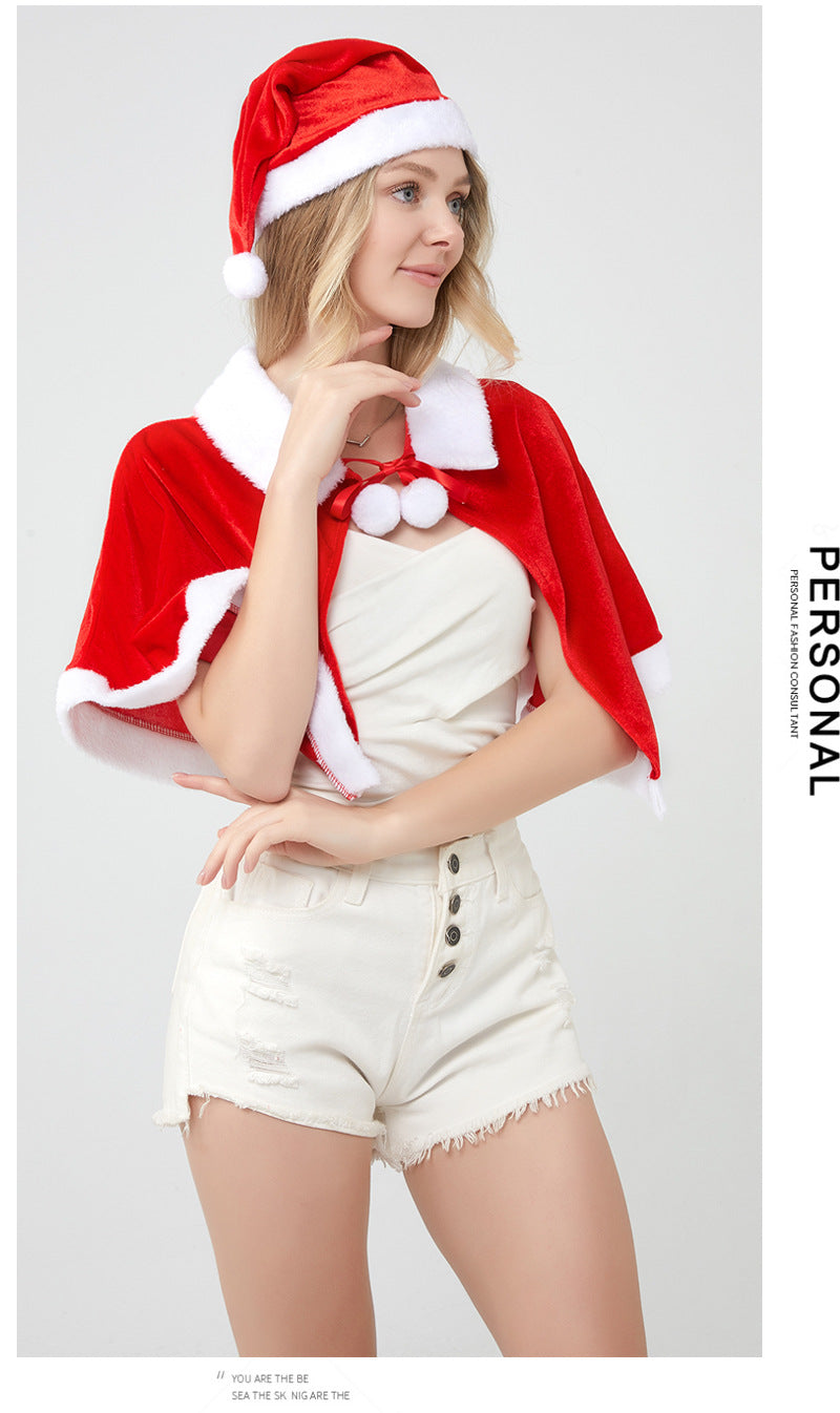 Santa Claus Cape Cape Cape Adult Female Hooded Golden Velvet Santa Claus Costume Performance Clothes