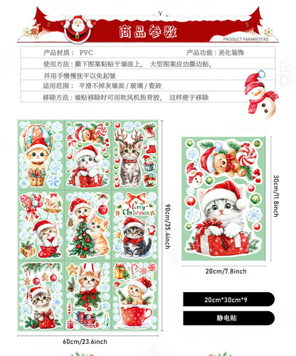 Cross-border New Cute Christmas Cat Balloon Gift Snowflake Glass Stickers Christmas Shopping Mall Glass Door Decorative Stickers