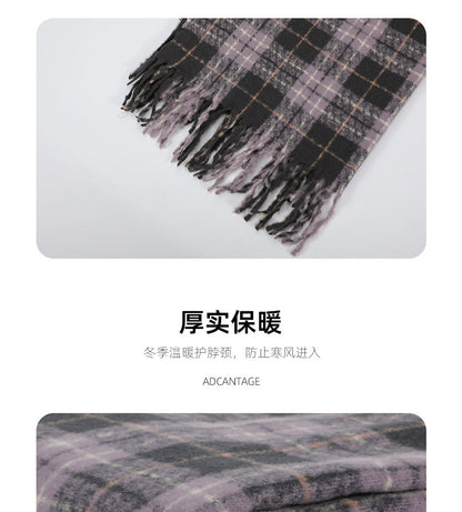 Tonglu Scarf Wholesale Purple Plaid Women's Versatile Faux Cashmere Retro Thickened Scarf Christmas Scarf Christmas Style