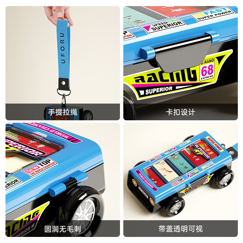 Cigarette Card Storage Box Double Layer Cigarette Card Collection Dustproof Storage Card Box Car Shape Portable Storage Box with Handlet