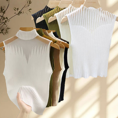 New Style Sleeveless Knit Top for Women, Summer Thin Style with a High-End Feel, Elegant Collar, Vacation Casual Top, Direct Cross-Border Supply
