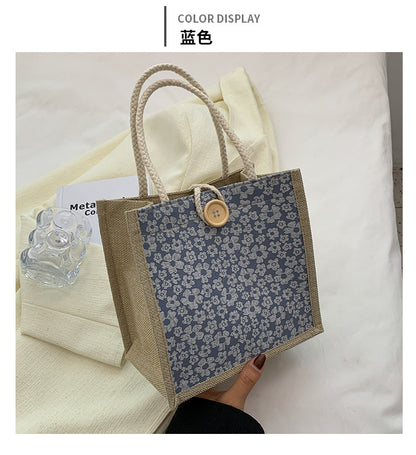 Internet Celebrity Portable Linen Bag Women's 2023 Western Style Hand-Carrying Lunch Bag for Work and Going Out Japanese Style ins Small Satchel