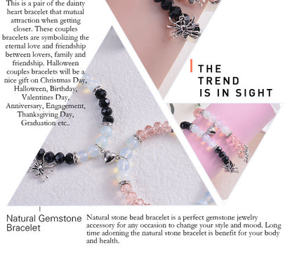Personalized Dark Wind Halloween Spider Pendant Bracelet suit 8mm Crystal Onyx Stone Beaded Couple Bracelet