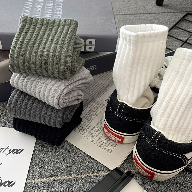 Socks Men's Autumn Spring and Autumn New Solid Color Casual All-match Sports Style Basketball Fashionable Socks Comfortable Men's Mid-tube Socks